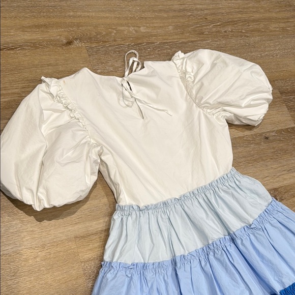 English Factory Size XS White and Blue Bubble Mini dress  Balloon Short Sleeve - Picture 10 of 15